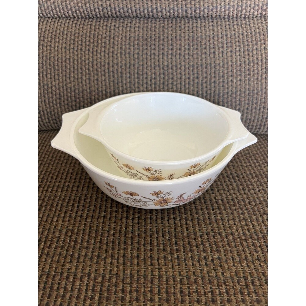 Set Of 2 Vintage Pyrex England Woodland Country Autumn Casseroles Bowls FLAW